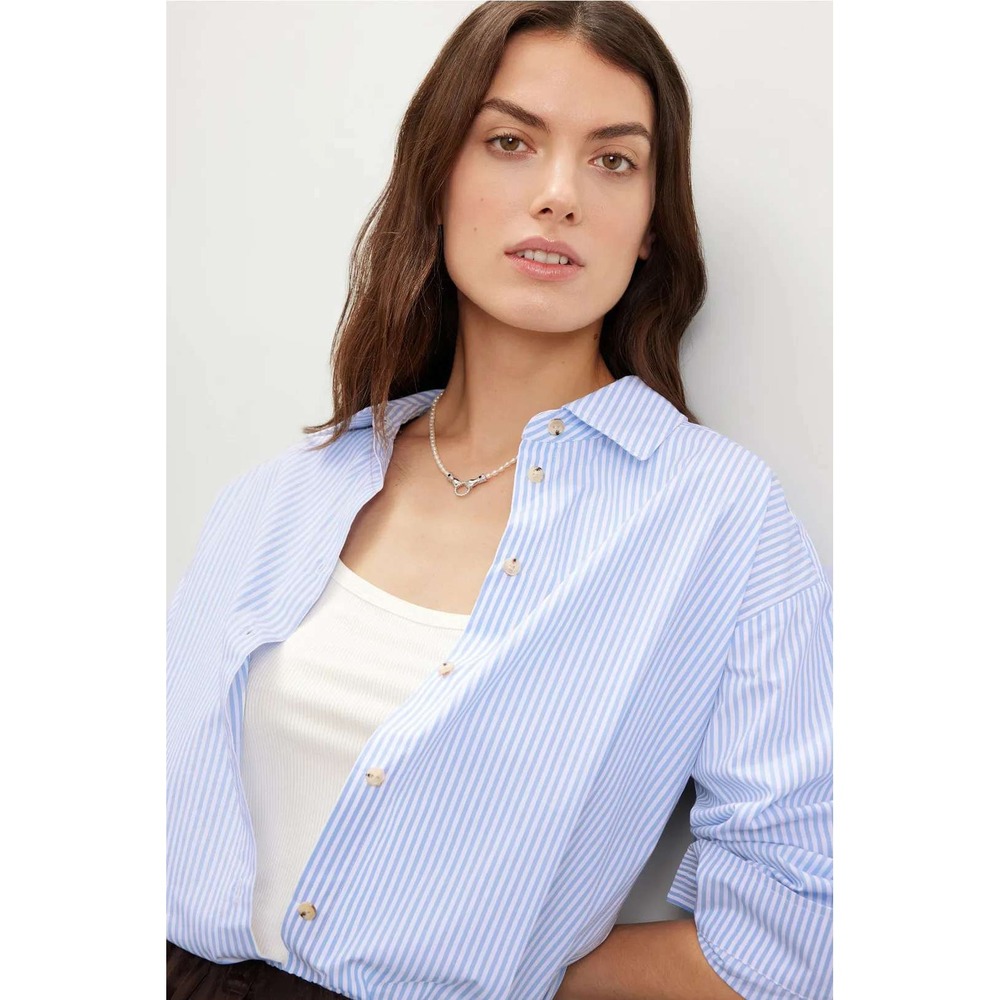 DONNI. Blue White Striped Long Sleeve Button Down Shirt Womens XS Collared Top